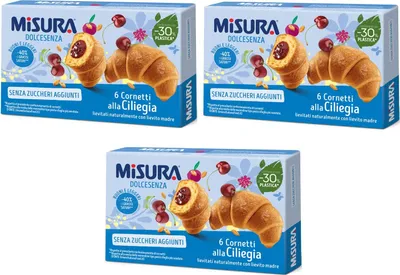 Produktbild von 3x Misura Dolcesenza Cornetti alla Ciliegia Senza Zuccheri Aggiunti Croissant mit Kirschfüllung Ohne Zuckerzusatz 290g