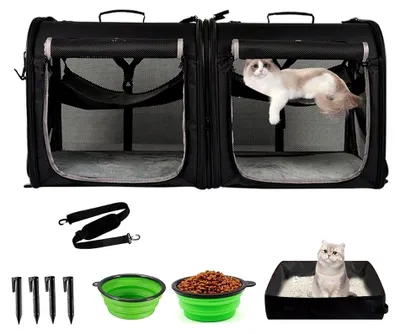 Produktbild von Faltbare Katzen Transportbox groß 89x35x43cm für 2 Katzen, 2-in-1 Haustiertragetasche und Autositz, sicher und belüftet für Auto, Reise und Tierarzt, geeignet für kleine Hunde und Katzen