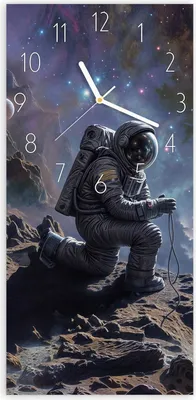 Produktbild von Wanduhr aus Glas mit Motiv Astronaut im All- 30 x 60 cm - inkl. Aufhängesystem