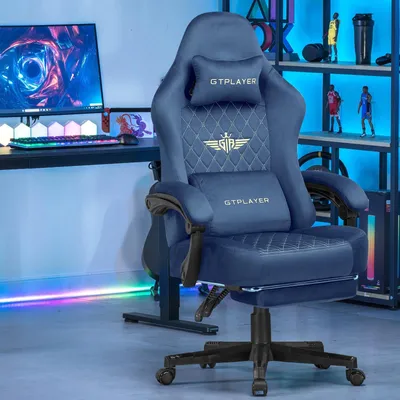 Produktbild von Gaming-Stuhl aus Stoff - Bürostuhl GT830 - Ergonomisch - Höhenverstellbar - Drehbar 360° - Mit Armlehnen - Rollen - Blau