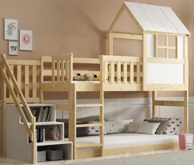 Produktbild von Interbeds Hochbett mit Rutsche und Treppen Etagenbett Stockbett Holzbett Kinderbett mit Lattenrost Spielbett