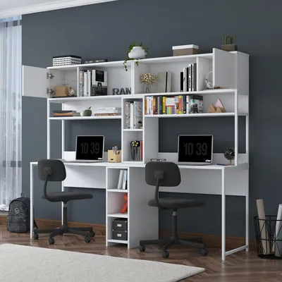 Obrázok produktu pre Skye Decor, kvalitný písací stôl (3-dielny) – biela farba, 100% melamín, trieda E1