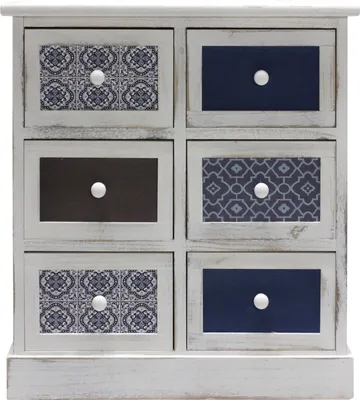 Produktbild von Rebecca Mobili Kommode mit 6 Schubladen aus Holz, weiß, grau und blau