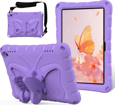 Produktbild von Kinder Hülle für Amazon Fire HD 8 / Fire HD 8 Plus 2022/2020 8,0" Leicht Stoßfeste EVA Kindgerechtes Schutzhülle mit Schultergurt, Schmetterlings-Ständer Lila