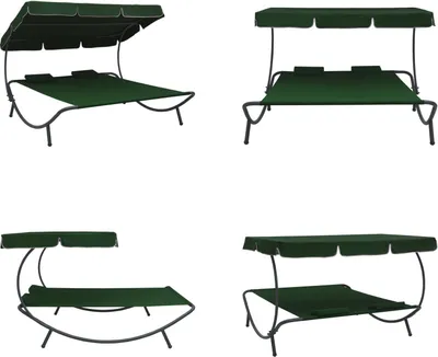 Obrázek produktu pro vidaXL Zahradní lehátko se stříškou a polštářem zelené - Zahradní lehátko - Zahradní lehátka - Lehátko - Lehátka na opalování