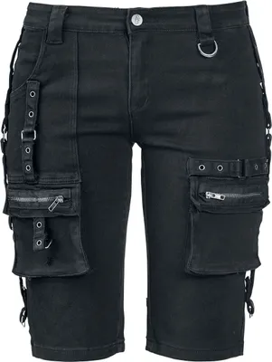 Produktbild von Gothicana by EMP Damen schwarze Jeans-Shorts mit Schnallen 29