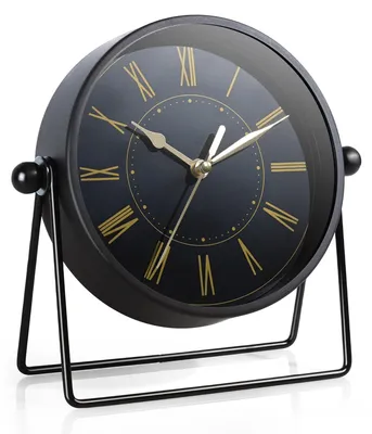 Vintage Tischuhr, Metall, Schwarz/Gold, 18 cm, leise, batteriebetrieben
