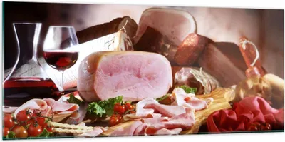 Produktbild von Bilder auf glas - Essen Essen Wurst Kräuter - 120x50cm - Glasbilder - Wandbilder - Kunstdruck - zum Aufhängen bereit - Wanddekoration aus Glas - Glas Bilder - Wandbild auf Glas - GAB120x50-2568