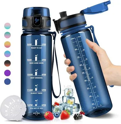 Produktbild von Famanu Trinkflasche 1 Liter - BPA-frei, mit Zeitmarkierung, lekfrei