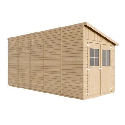 Immagine prodotto di Casetta da giardino in legno (con parete laterale) - Ripostiglio con finestre - H244x216x514 cm/10,2 m2 Casetta in legno naturale truciolato - Laboratorio da giardino-TIMBELA M341A