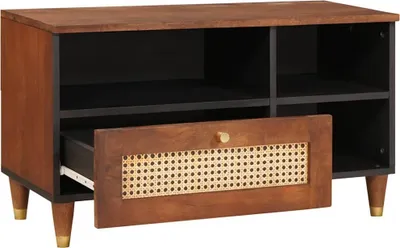 Zdjęcie produktu dla vidaXL Szafka pod TV z półką brązowa 80 x 33,5 x 46 cm lite drewno mango