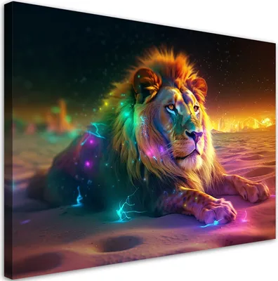 Produktbild von Leinwandbild AI Tier Löwe Abstraktion Neon 120x80 Feeby Bunt bild für die wand bereit zum aufhängen