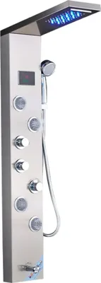 Produktbild von Linuode Luxus Schwarz / Gebürstet Badezimmer LED Duschpaneel Turmsystem Wandmontage Mischbatterie Handbrause SPA Massage Temperaturbildschirm,9001 Nickel gebürstet