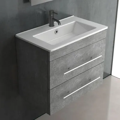 Produktbild von Alpenberger Waschbecken Badezimmer Waschtisch mit Unterschrank 60 cm Breit Hängend | Gäste WC Waschbecken mit Unterschrank Bad Möbel Modern Set | Kleiner Waschbeckenunterschrank Cement