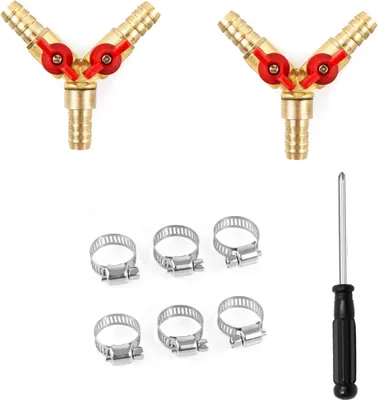 Produktbild von 2 Stück 3 Wege Messing Schlauchverbinder Y 10mm mit Kugelhahn