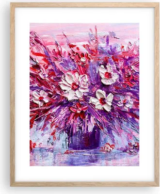 Produktbild von Gerahmtes Poster - Rahmen in heller Eiche - Pastos Blumen Rosa - 40x50 cm - Wand Bild - Wanddeko - Wandbilder - Kunstposter - Wandposter - Bilderrahmen - Bilder - Kunstdruck - P2NPA40x50-4530