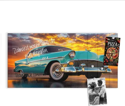 Produktbild von Magnettafel 100x50cm Pinnwand Whiteboard beschreibbar - Retro Oldtimer