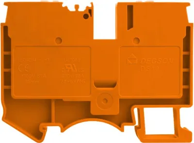 A close-up, top-down view of an orange electrical terminal block.