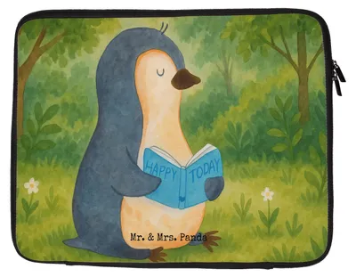 Produktbild von Mr. & Mrs. Panda Notebook Tasche Pinguin Buch Design 33 x 42 cm - Weiß - Geschenk, Nichtstun, Laptop, Case, Urlaub, Hülle, Ausruhen, Laptoptasche, Entspannen, Laptophülle