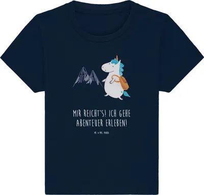 Produktbild von Mr. & Mrs. Panda Babyshirt Einhorn Bergsteiger 24. - 36. Monat - French Navy - Geschenk, Baby Kurzarmshirt, Top, Berge, Unicorn, Baumwolle Shirt,  T-Shirt, Kinder