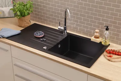 Produktbild von Küchenspüle Einbauspüle Spüle Granit Massiv 100 x 50 Schwarz Respekta Almonto
