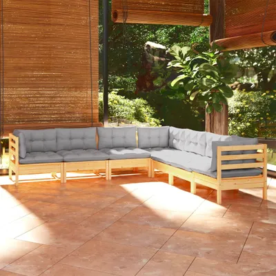 Produktbild von Möbel 7-tlg. Garten-Lounge-Set mit Grauen Kissen Kiefer Massivholz - Balkonmöbel 3096790