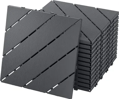 Produktbild von JOIEYOU Terrassenfliesen 30x30 cm Balkon Bodenbelag Balkonfliesen mit Klicksystem Wetterfest in Holzoptik Klickfliesen Terassenboden Fliesen für Balkon & Terrasse, Dunkelgrau - Type D