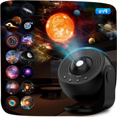 Immagine prodotto di Proiettore di stelle - Lampada da notte - Decorazione per la camera da letto - 13 film intercambiabili - Rotazione a 360° - Nero