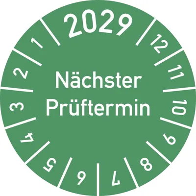 Produktbild von Dreifke® Prüfplakette 2029 Nächster Prüftermin, Folie, Ø 30 mm, 10 Stück/Bogen