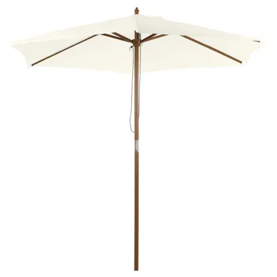 A white rectangular patio umbrella with a wooden pole and frame, shown against a white background.