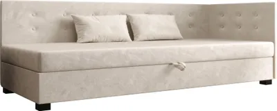 Produktbild von AURA SOFA Boxspringbett  NEMO PLUS 80x195 Komplett-Set mit Bonell Matratze, Polsterbett mit Bettkästen - Hellbeige, MONOLITH 02
