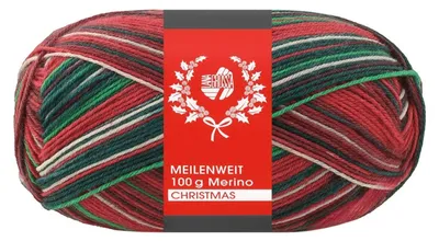 Zdjęcie produktu dla Lana Grossa Meilenweit 100 g Merino CHRISTMAS 4-nitkowa przędza skarpetkowa Boże Narodzenie 420 m Kolor 6801 – Biały/Ciemnozielony/Czerwony/Ciemnoczerwony/Jasnozielony