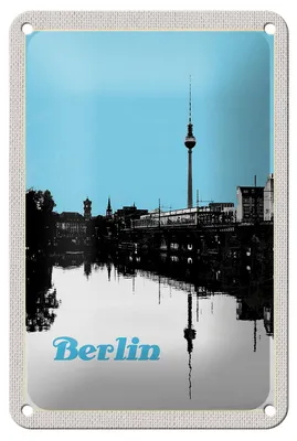 Produktbild von Blechschild Reise 12x18cm Berlin Deutschland schwarz weiß Fluss Schild