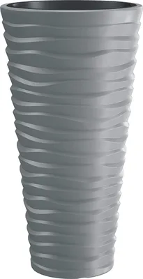 Image de Prosperplast Pot de fleurs "Sand Slim", insert amovible, avec aspect ondulé horizontal (gris pierre, L 39 x H 75 x P 39 cm) -