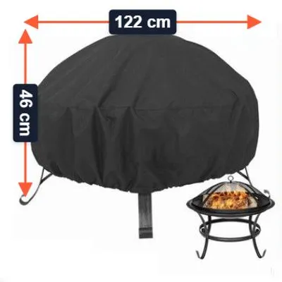 Produktbild von Schutzhülle für runde Feuerstelle, wasserdicht, schwarz, PVC, Feuerabdeckung, Garten, Terrasse, Außenbereich (122 x 46 cm, 420D)