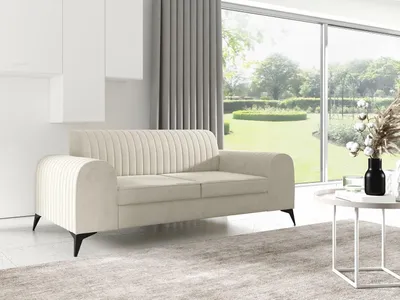 Produktbild von LIKMA Ekrü 2 Sitzer Samt Sofa Elsa 174x77x93 cm 2-er Couchgarnitur Hydrophobe Beschichtung Velvet Moderne Wohnzimmer Couch Velours Glamour Design Stoff Fresh 01