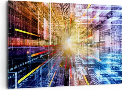Produktbild von Bild auf Leinwand - Leinwandbild - Grafik Computer Raum Geometrie - 105x70cm - Wand Bild - Wanddeko - Leinwanddruck - Bilder - Kunstdruck - Wanddekoration - Leinwand bilder - Wandkunst - CE105x70-2350