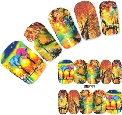 Produktbild von Tattoo Nail Art Aufkleber Bunte Blätter Bäume Park Nagel Sticker