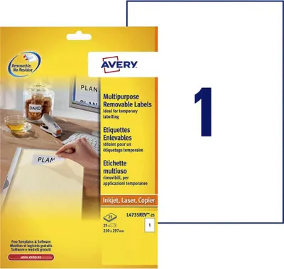 Produktbild von Avery - Etikett L4735REV-25 210x297mm A4 weiß 25 Etiketten