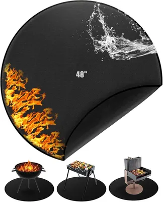 Productafbeelding van Vuurvaste onderlegger - Hittebeschermingsmat grill - Terras beschermen - Extra grote diameter - 120 cm rond - Zwart
