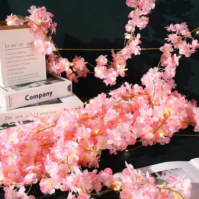 Productafbeelding van Kersenbloesem decoratieve lichtketting, roze, 1x1,8 meter. Kunstbloemen, 135 stuks, lichtslingers voor meisjeskamer, slaapkamer, wanddecoratie, bruiloft, feest, kamerdecoratie