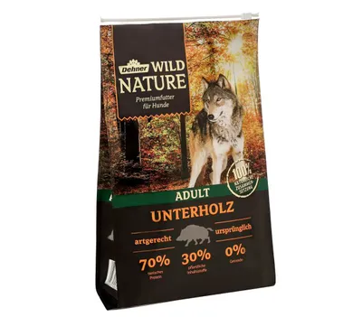 Produktbild von Dehner Wild Nature Hundefutter Unterholz, Trockenfutter getreidefrei / zuckerfrei, für ausgewachsene Hunde, Wildschwein, 4 kg