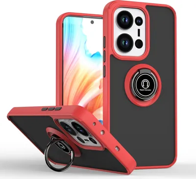 Produktbild von Hülle für Oppo Reno13 Pro Matte Transluzent TPU Stoßfest Schutzhülle mit Ring Halter Ständer Rot