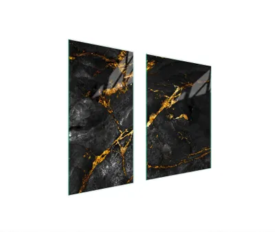 Produktbild von Herdabdeckplatten 2 teilig 75x52 Glaskeramikkochfeld Abdeckung Glas Schneidebrett Marmor Golden