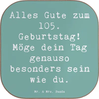Produktbild von Mr. & Mrs. Panda Untersetzer Glas Spruch 105. Geburtstag - Meeresbrise - Geschenk, Meilenstein, für Gläser, liebevolle Geschenke, Jubiläum, Geburtstagsspruch, Coaster
