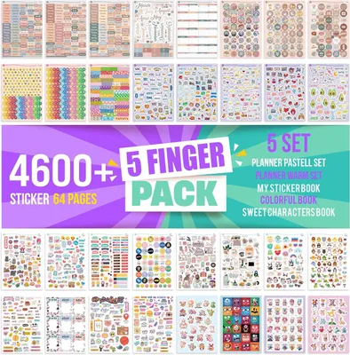 Obrázok produktu pre Sada nálepiek do plánovača, 4600+ nálepiek, 64 hárkov, pre bullet journal