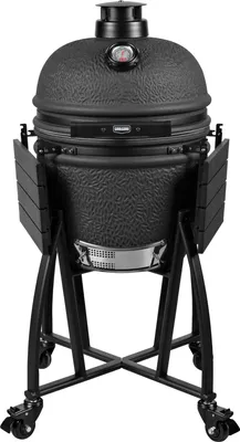 Produktbild von GRILL GURU Prime Matt Black Kamado Medium Holzkohlegrill 41 cm mit 2 Rosthöhen, Keramikgehäuse, Thermometer & 4 Rollen