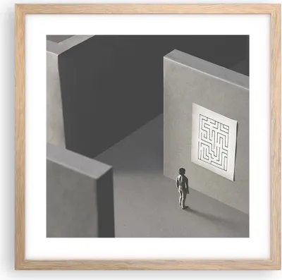 Produktbild von Gerahmtes Poster - Rahmen in heller Eiche - Labyrinth Grau Verloren - 40x40 cm - Wand Bild - Wanddeko - Wandbilder - Kunstposter - Wandposter - Bilderrahmen - Bilder - Kunstdruck - P2NAC40x40-5086
