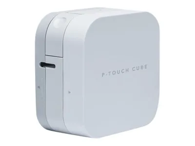 A white Brother P-touch P300BT Cube Bluetooth label maker is shown against a white background.