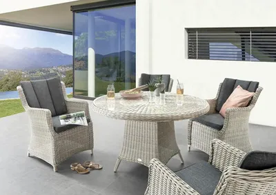 Zdjęcie produktu dla Grupa wypoczynkowa Destiny LUNA 4 fotele + stolik Ø100x75cm, polirattan, biel vintage